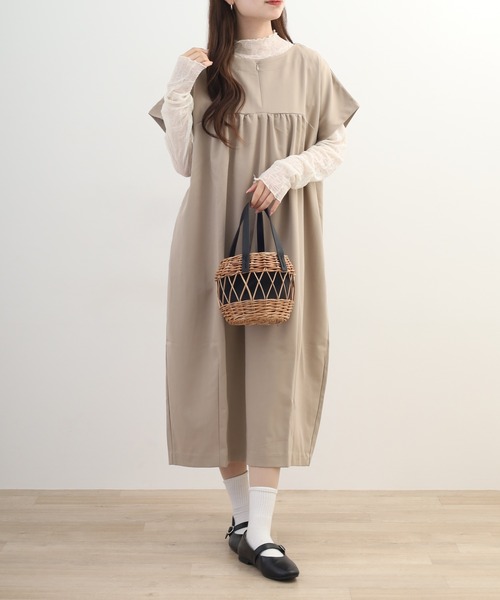 ワンピース 半袖 comoely closet　コクーンが揺れるジャンパードレス 半袖