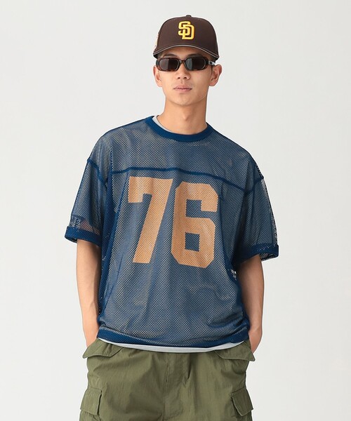 BEAMS（ビームス） tシャツ メッシュ プリント Tシャツ「ワイド