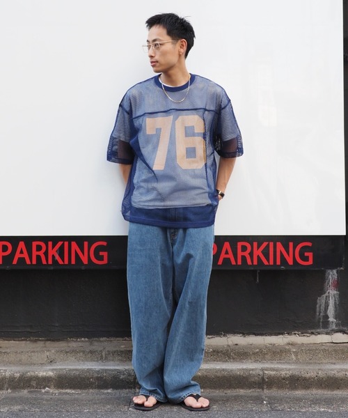 BEAMS（ビームス） tシャツ メッシュ プリント Tシャツ「ワイド