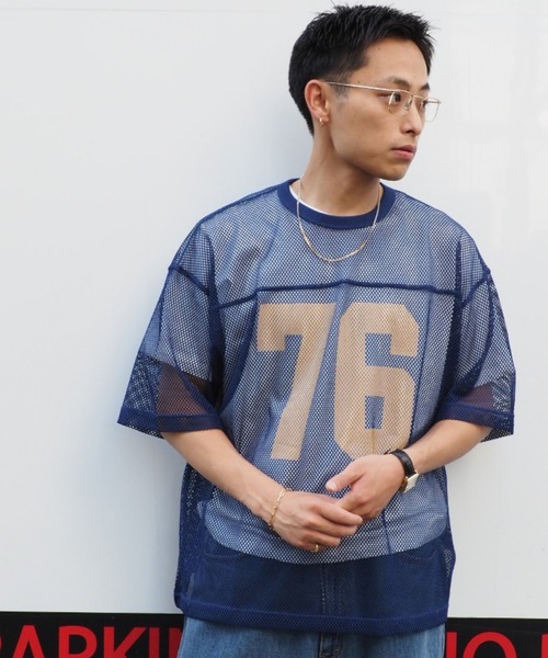 BEAMS（ビームス） tシャツ メッシュ プリント Tシャツ「ワイド