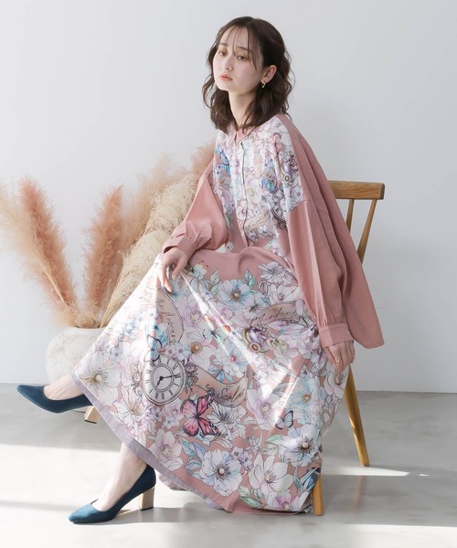 iS ScoLar（イズスカラー） ロング スカート 561217：花柄布帛×ラメ