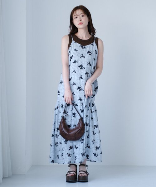 ワンピース 「2サイズ展開/低身長サイズ」ドットフラワーキャミワンピースの画像