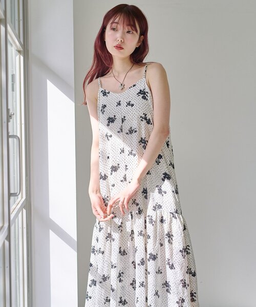 ワンピース 「2サイズ展開/低身長サイズ」ドットフラワーキャミワンピースの画像