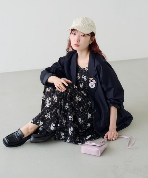 ワンピース 「2サイズ展開/低身長サイズ」ドットフラワーキャミワンピースの画像