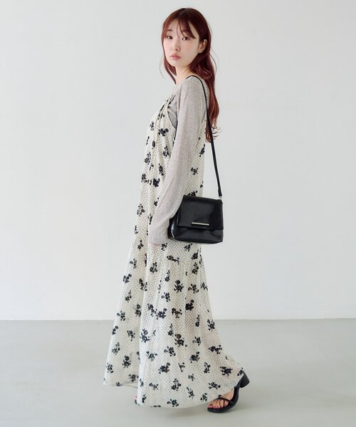 ワンピース 「2サイズ展開/低身長サイズ」ドットフラワーキャミワンピースの画像