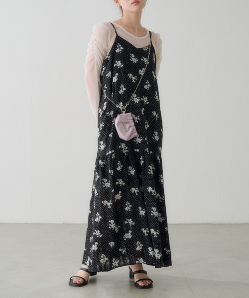 ワンピース 「2サイズ展開/低身長サイズ」ドットフラワーキャミワンピースの画像