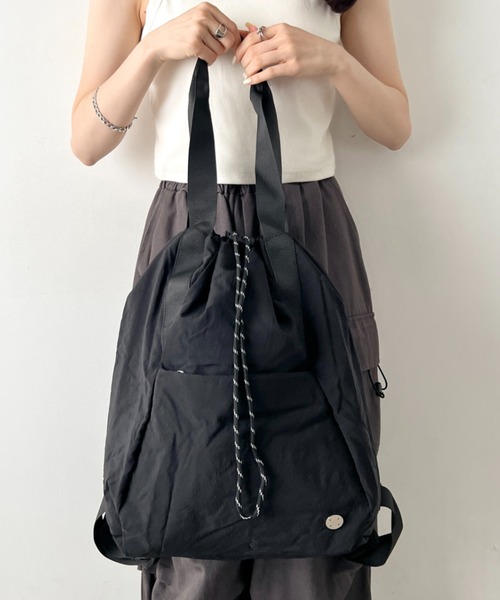 ATAO 2way リュック A4可 モノグラム クロコ型押し ナイロン 黒 デイバック リュック 「A4収納可」2wayドローストリングナイロンバック
