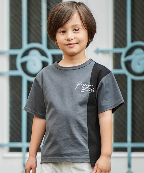 BeBe（ベベ） tシャツ 「接触冷感」アシンメトリー配色天竺半袖Tシャツ