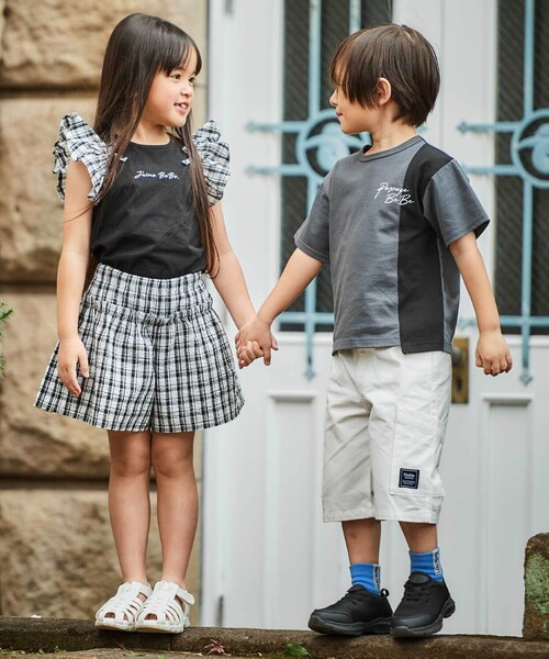 BeBe（ベベ） tシャツ 「接触冷感」アシンメトリー配色天竺半袖Tシャツ