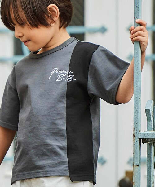 BeBe（ベベ） tシャツ 「接触冷感」アシンメトリー配色天竺半袖Tシャツ