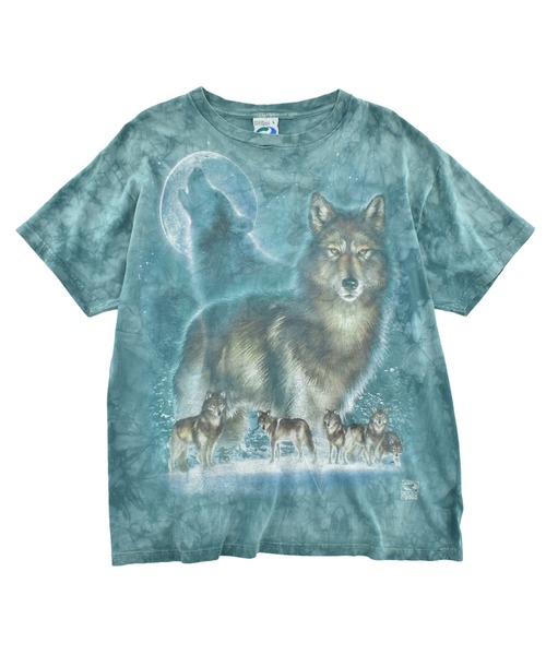 tシャツ 「USED」Y2K LIQUID BLUE “Wolf” タイダイ アニマルTシャツ 