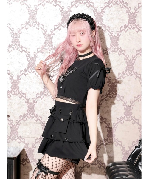 NOEMIE（ノエミー） tシャツ 半袖 ハートサテンハトメリボンショートT
