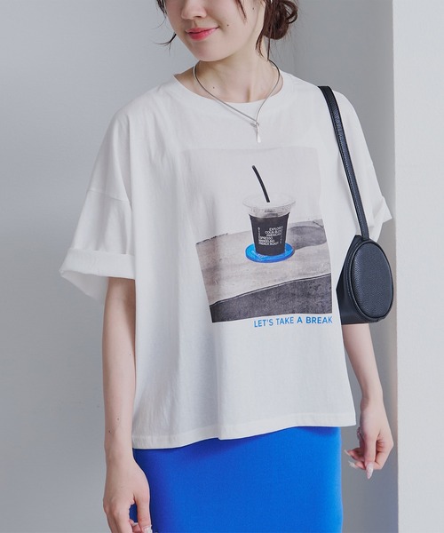ram　フォトプリント　カットソー pual ce cin tシャツ コーヒーフォトプリントTシャツ レディース