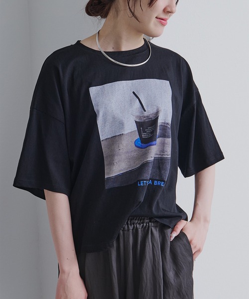 pual ce cin tシャツ コーヒーフォトプリントTシャツ レディース