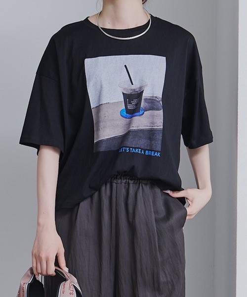 pual ce cin tシャツ コーヒーフォトプリントTシャツ レディース