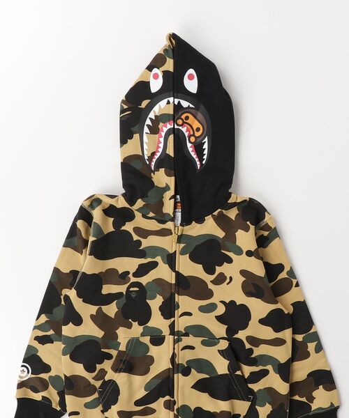 【美品】BAPE KIDSカモフラージュシャークフードワンピース 90cm A BATHING APE（アベイシングエイプ） パーカー 1ST CAMO MILO SHARK