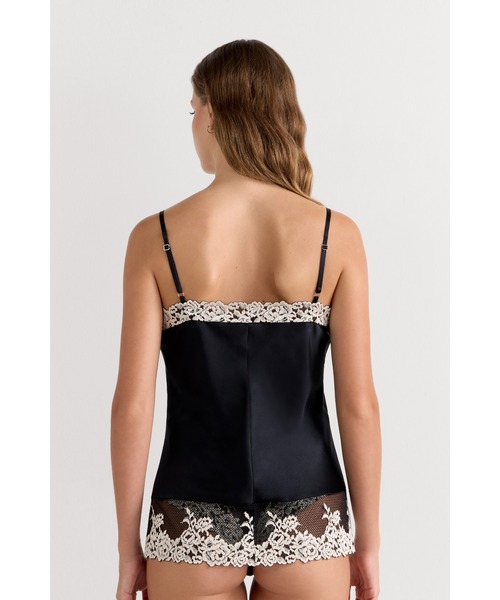美品　Intimissimi　レース　シルク　キャミソール　肌着　S　ブラック セール】レース＆シルク キャミソール トップ（キャミソール