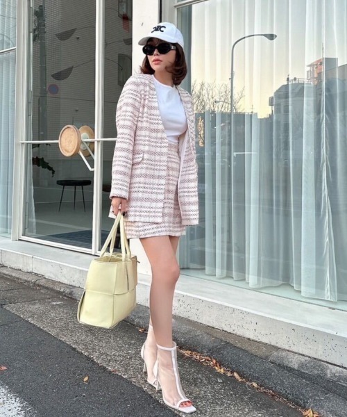 スプリングツイードノーカラージャケット(S OFF WHITE): OUTER