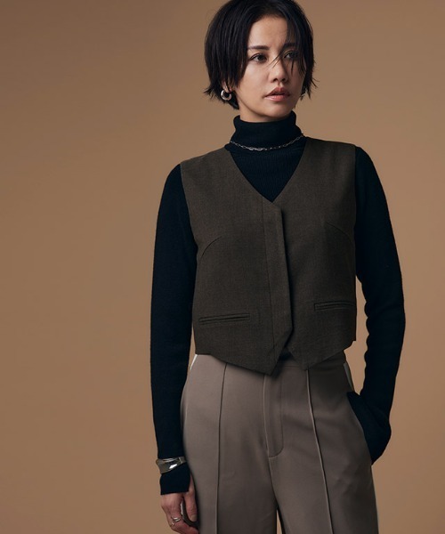 ベスト ウール混 セットアップ RASW あすつく 比翼仕立て ジレ レディース RASW ベスト ジレ 「RASW」ウールミックスベスト レディース