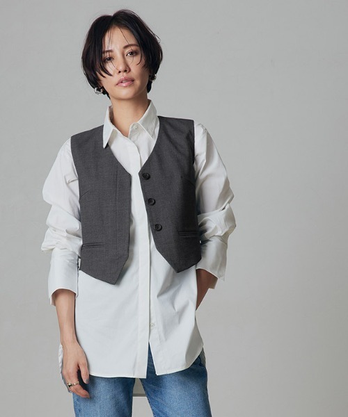 ベスト ウール混 セットアップ RASW あすつく 比翼仕立て ジレ レディース RASW ベスト ジレ 「RASW」ウールミックスベスト レディース