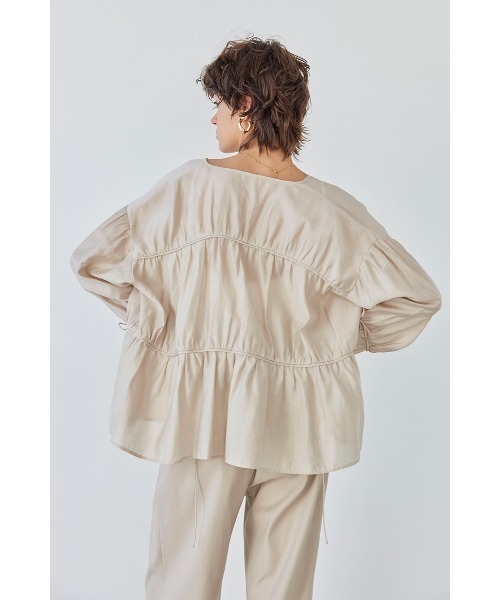 ALEXIA STAM◆長袖ブラウス/FREE/--/BEG/AS24SS-CLT076BG-F ALEXIA STAM ブラウス シャツ Gather Ribbon Blouse /ギャザー