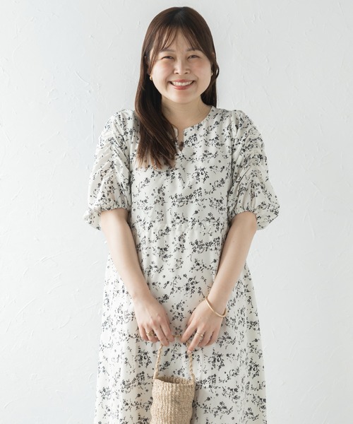 Bonjour 花柄ワンピース 90 Bonjour Sagan ワンピース ウエストドロストリボン花柄