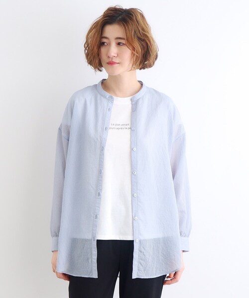 grove ストライプシアーシャツ×ロゴTシャツSET レディース