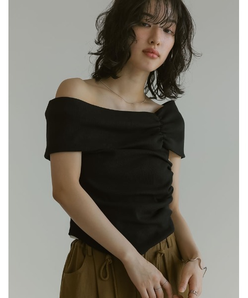 Re:EDIT tシャツ リブカットソーアシンメトリーオフショル