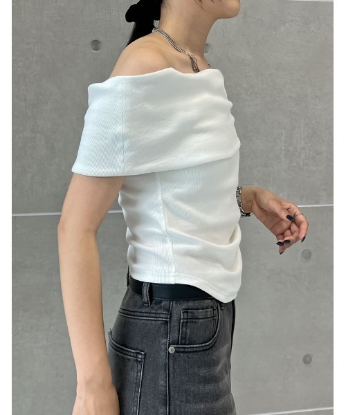 Re:EDIT tシャツ リブカットソーアシンメトリーオフショル