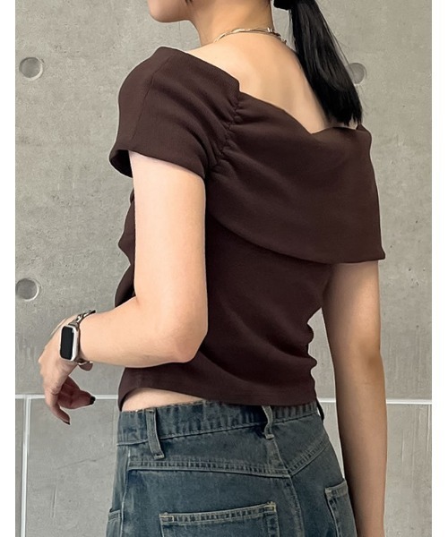 Re:EDIT tシャツ リブカットソーアシンメトリーオフショル