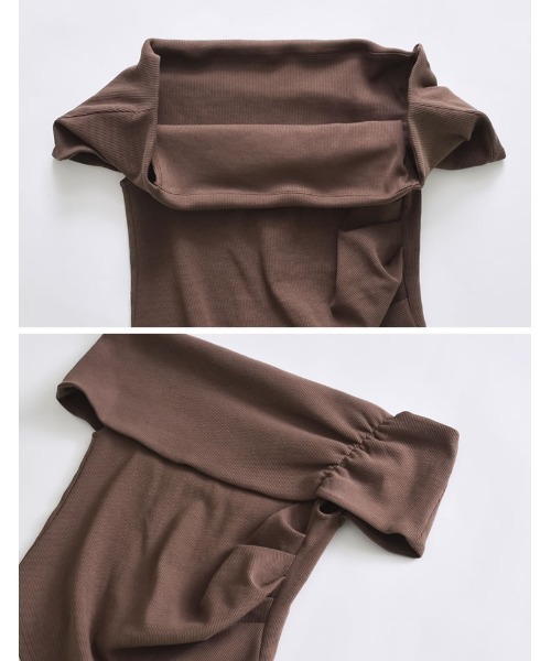 アシンメトリー トップス Tシャツ カットソー 袖あり 長袖 ボートネック オフショルダー オフショル リブ 大人可愛い きれいめ シンプル 大人 上品 おしゃれ Re:EDIT tシャツ リブカットソーアシンメトリーオフショル