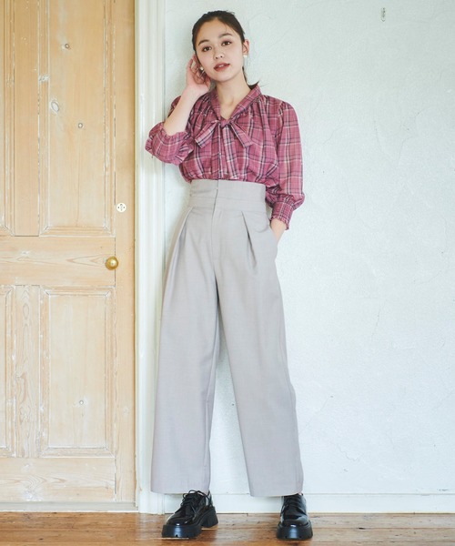 新品 ダファー × MOON ヘリンボーンウールツイード タックワイドパンツ L 新品 ダファー × MOON ヘリンボーンウールツイード タックワイド