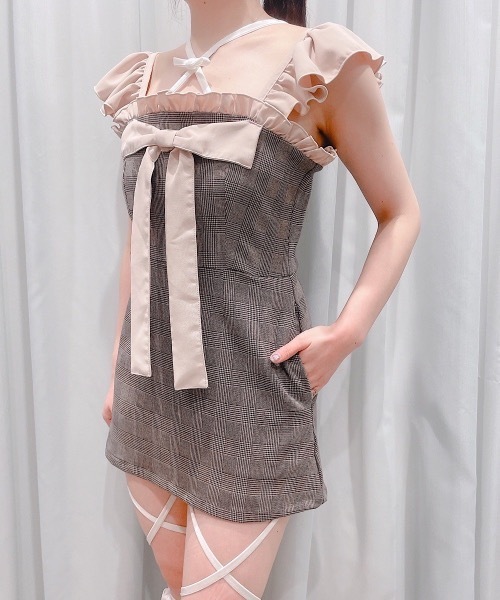 lilLilly ワンピース バイカラーリボンミニドレス レディース 