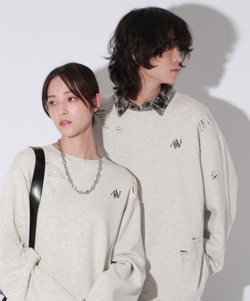 トレーナー スウェット 「UNISEX/2サイズ展開」ロゴダメージスウェット レディース メンズ