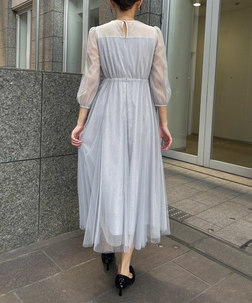 チュールロングドレス ビスチェ風 シフォン 結婚式 発表会 Lace Ladies ドレス ビスチェ風シフォンプリーツワンピース