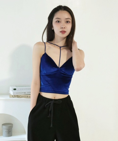 Jewelobe（ジュエローブ） キャミソール Tストラップカットベロアブラ