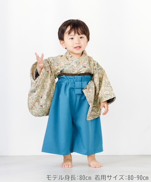 ベビー袴お作りします ベビー袴 ハナサラサ×くすみブルー | KANA KANA baby&kids
