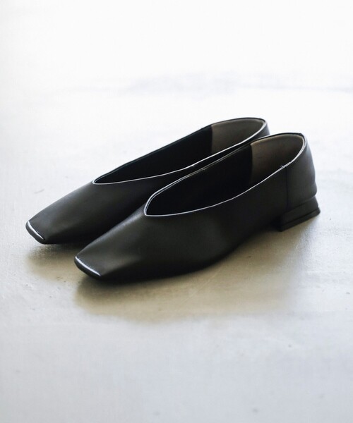 quaranciel パンプス quaranciel: Vカット スクエア トゥ フラット