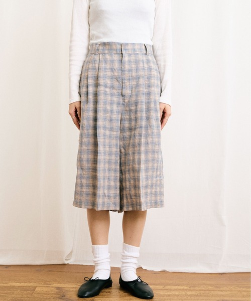 【美品】fig London リネンチェックパンツ 美品✨fig London パンツ アリスチェック グリーン リネン 手洗