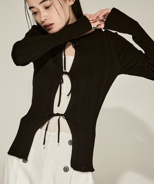 カーディガン 「STUDIOUS/ステュディオス」Ribbon Front Knit Cardigan/リボンフロントニットカーディガン レディース