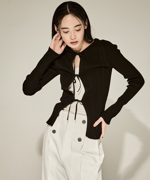 カーディガン 「STUDIOUS/ステュディオス」Ribbon Front Knit Cardigan/リボンフロントニットカーディガン レディース セール】【STUDIOUS/ステュディオス】Ribbon Front Knit