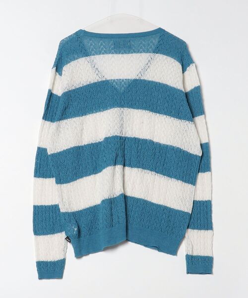 glamb（グラム） ボーダー柄ニットカーディガン 2 ブルー メンズ