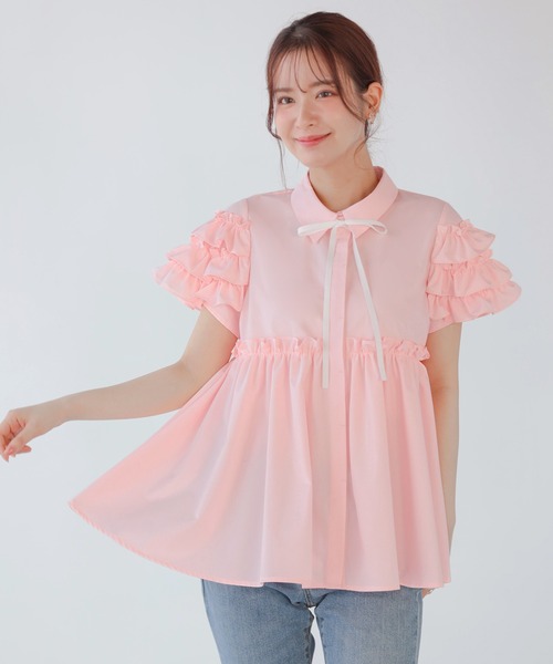 Fit more（フィットモア） ブラウス シャツ 夏 グログランリボン袖 