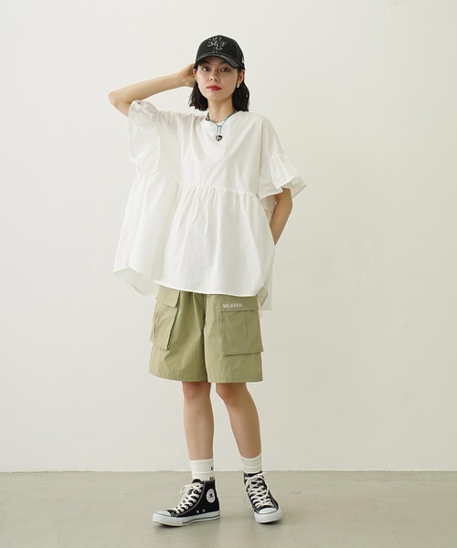 コラボ ミルクフェド MILKFED. オーシャンパシフィック ラッフルチュニック 103252013006 SU25 MILKFED.×OP RUFFLE TUNIC 半袖 Ocean Pacific WHITE 正規取扱店 コラボ ミルクフェド MILKFED. オーシャンパシフィック ラッフル