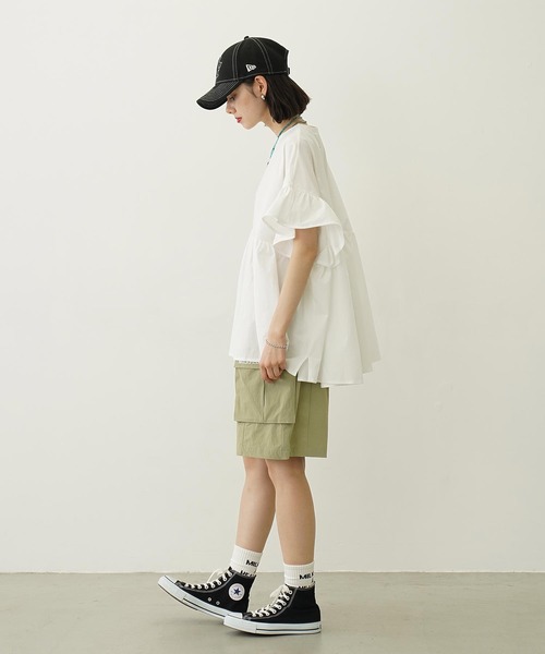 コラボ ミルクフェド MILKFED. オーシャンパシフィック ラッフルチュニック 103252013006 SU25 MILKFED.×OP RUFFLE TUNIC 半袖 Ocean Pacific WHITE 正規取扱店 コラボ ミルクフェド MILKFED. オーシャンパシフィック ラッフル