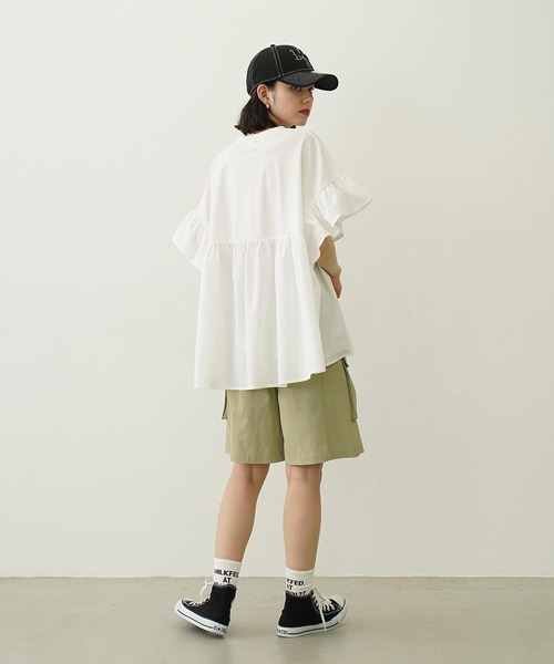 コラボ ミルクフェド MILKFED. オーシャンパシフィック ラッフルチュニック 103252013006 SU25 MILKFED.×OP RUFFLE TUNIC 半袖 Ocean Pacific BEIGE 正規取扱店 コラボ ミルクフェド MILKFED. オーシャンパシフィック ラッフル