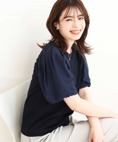 tシャツ ボリュームスリーブカットソー/接触冷感/洗える/WEB限定サイズあり レディース OFUON tシャツ ボリュームスリーブカットソー/接触冷感/洗える