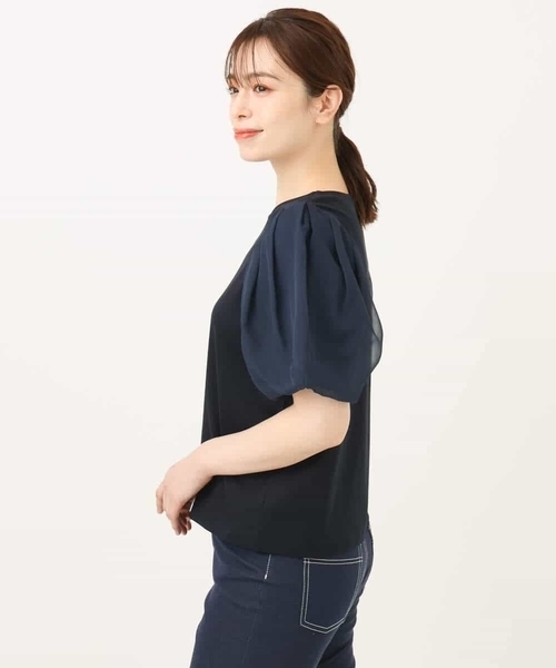 tシャツ ボリュームスリーブカットソー/接触冷感/洗える/WEB限定サイズあり レディース OFUON tシャツ ボリュームスリーブカットソー/接触冷感/洗える