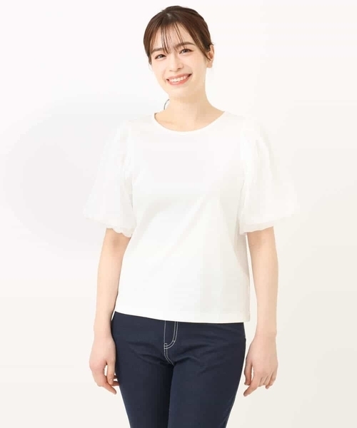 tシャツ ボリュームスリーブカットソー/接触冷感/洗える/WEB限定サイズあり レディース OFUON tシャツ ボリュームスリーブカットソー/接触冷感/洗える