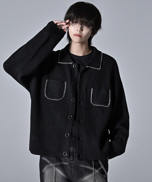 type cardigan”羊革“ 黒“ 短丈“bomber jacket ADRER（アドラー） カーディガン fuwamochi chain Knit cardigan jk